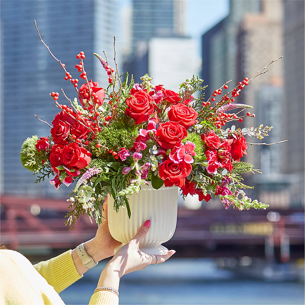 Big Red Bow Bouquet – CARLOS BLOOMS & EVENTS, Garnerville NY