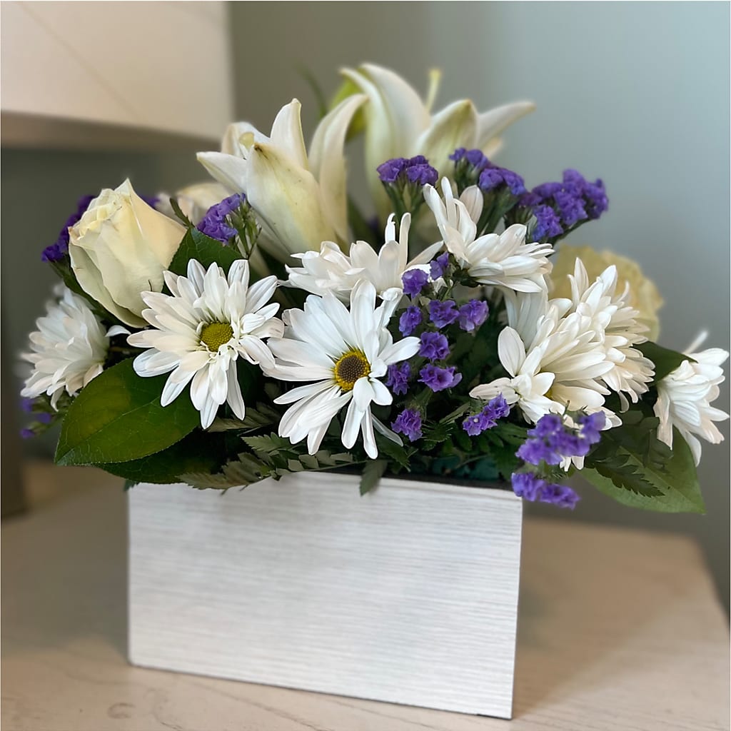 Beyond Blue Box Bouquet – CARLOS BLOOMS & EVENTS, Garnerville NY