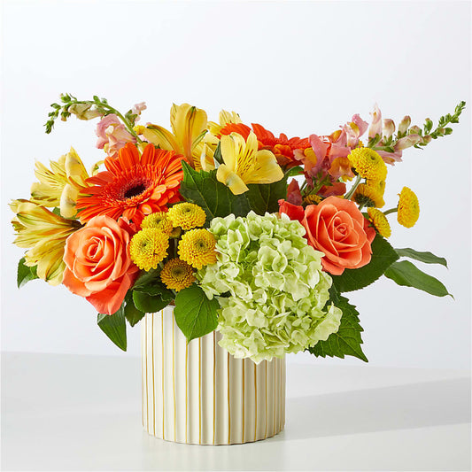 Autumn Sunshine Bouquet with Ivory Vase – CARLOS BLOOMS & EVENTS, Garnerville NY