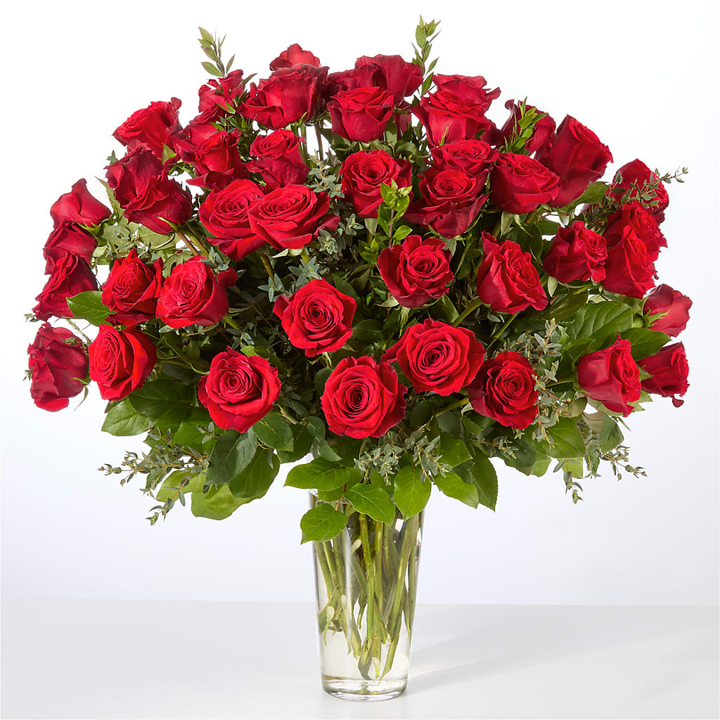 Forever Yours Fifty Stem Red Rose Bouquet – CARLOS BLOOMS & EVENTS, Garnerville NY