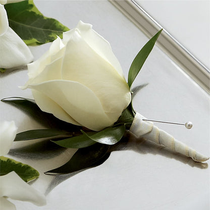 White Rose Boutonniere – CARLOS BLOOMS & EVENTS, Garnerville NY
